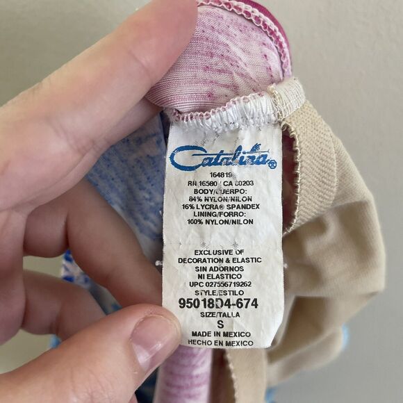 Vtg CATALINA Womens 80s 90s Pink Purple Palm Tree High‎ Cut One Piece Swimsuit S - Picture 6 of 6